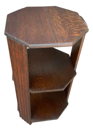 Vintage Art Deco Oak Octagon End Table / Side Table