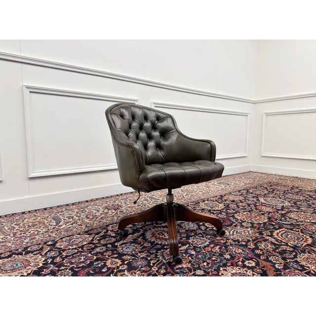 Animal Skin English Wade Chesterfield Desk Chair For Sale - Image 7 of 9