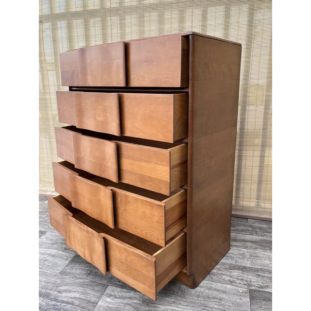 Brown Refinished Mid Century Modern Five-Drawer Highboy Dresser by Heywood Wakefield Circa 1950s For Sale - Image 8 of 18