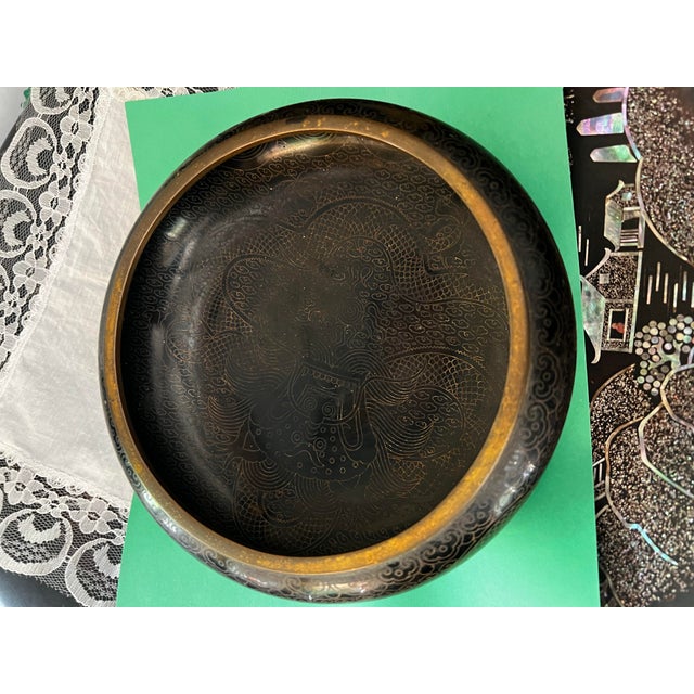 Black Vintage Chinese Republic Period Cloisonné Brush Washer For Sale - Image 8 of 11