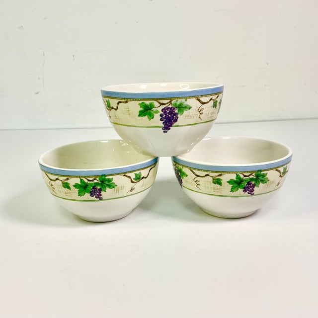 American Early 21st C Vintage Boho Chic Merlot Grape Motif Dessert Bowls - Set of 3. For Sale - Image 3 of 16