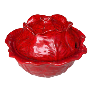 Mid Century Pv Italy Pottery Red Majolica Cabbage Flower Rose Soup Tureen
