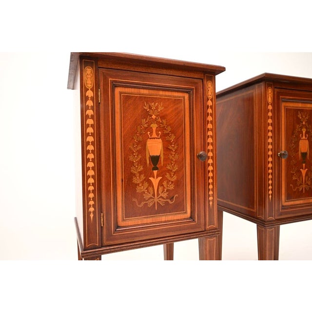 Brown Antique Edwardian Inlaid Bedside Cabinets, 1900, Set of 2 For Sale - Image 8 of 11