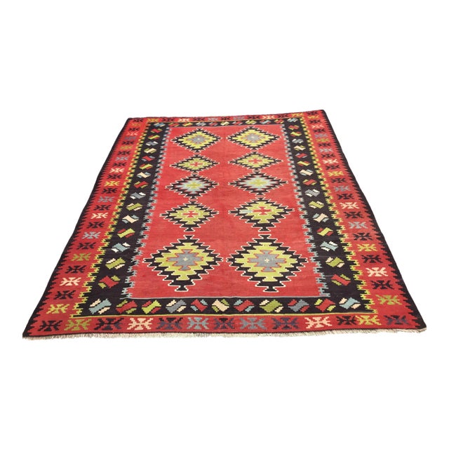Vintage Turkish Kilim Rug - 89" X 110" For Sale