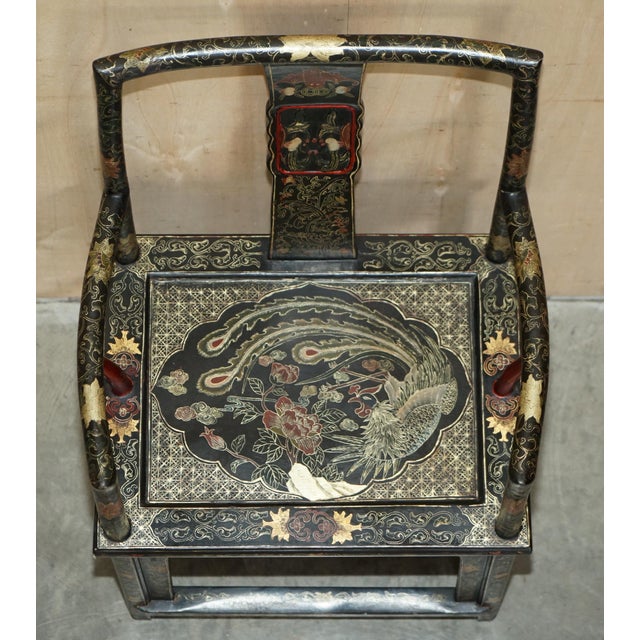 Set of Chinese Ming Style Lacquered & Painted Armchairs, 1900s For Sale - Image 11 of 18