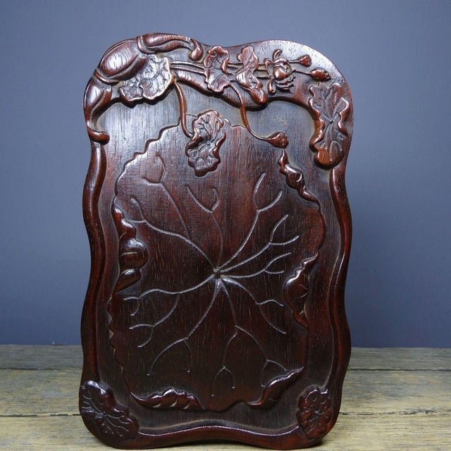 Organic Modern Hand-Carved Wood Lotus Tray For Sale - Image 4 of 9