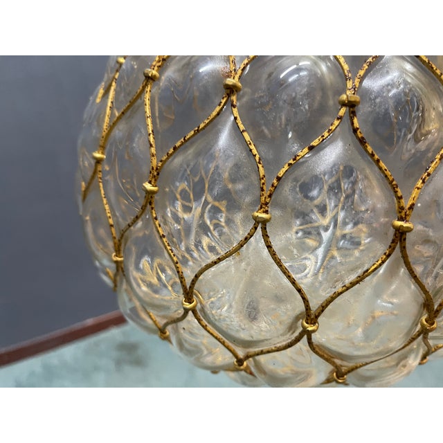 Murano Glass and Brass Caged Pendant Light, Italy, 1960s For Sale - Image 6 of 11