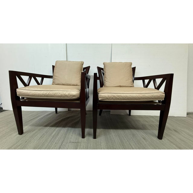 Beige Barbara Barry for Baker Furniture Double X Armchairs, Pair For Sale - Image 8 of 12