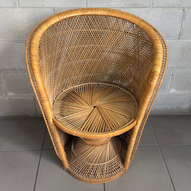 Wood 20th Century Modernist Wicker Rattan Wicker Tub Chair with Cushions For Sale - Image 7 of 13