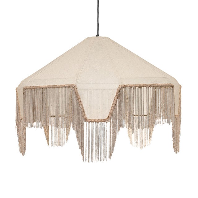 Buchanan Fabric Fringed Angled Pendant Light, Natural For Sale In Los Angeles - Image 6 of 6