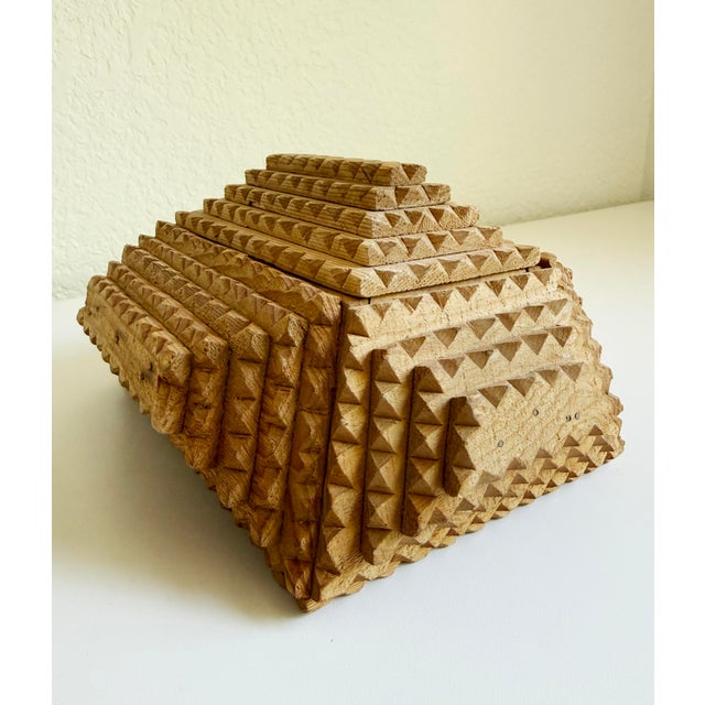 Brown Antique Tramp Art Box With Large Chip-Carving, Early 20th Century For Sale - Image 8 of 13