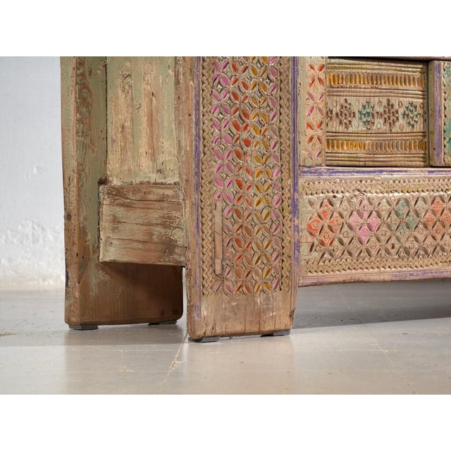 Antique Painted Uyghur Xinjiang Silk Road Sideboard or Cabinet For Sale - Image 3 of 15