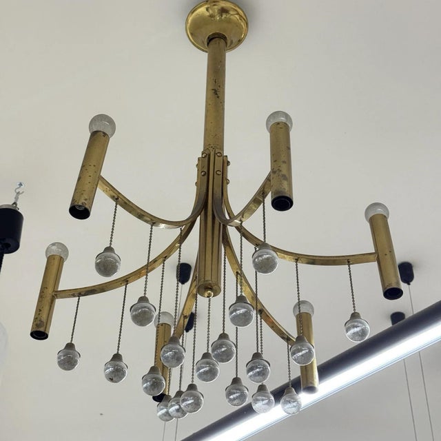 Modern Brass Chandelier attributed to Gaetano Sciolari, 1970s For Sale - Image 6 of 8