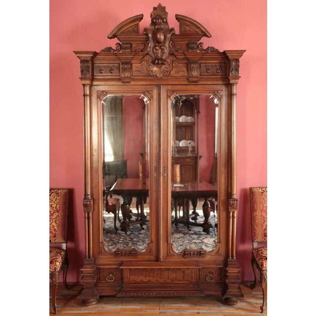 Wood Antique Wooden Castle Wardrobe For Sale - Image 7 of 7