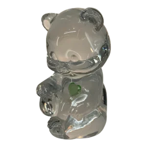 Vintage Fenton Glass Birthday Bear With Crystal Heart Figurine- August