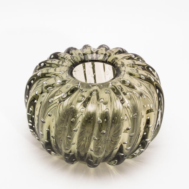Hand-Blown Murano Cactus Vase in Fern Green With Bubbles Small For Sale - Image 4 of 9