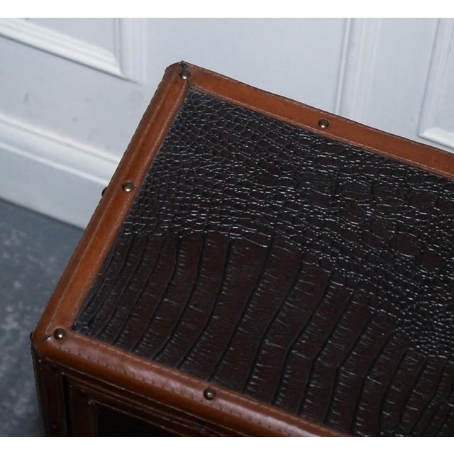 Brown Vintage Brown Faux Crocodile Leather Trunk For Sale - Image 8 of 17