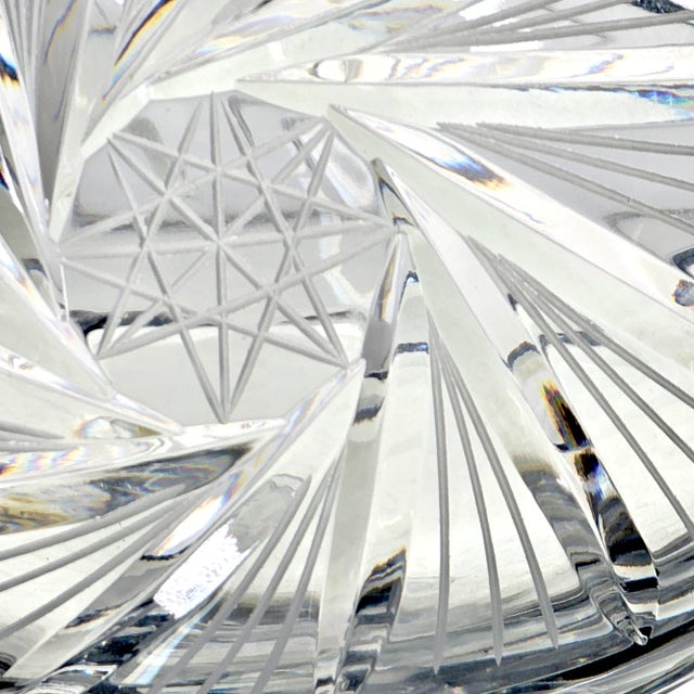 Transparent German Handcut Lead Crystal Giant Snifter Glass With Pinwheel Pattern, 9" Vintage Centerpiece For Sale - Image 8 of 9