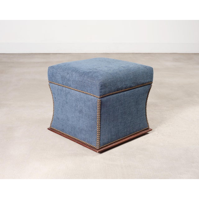 Ralph Lauren 'Florence' Storage Ottoman in Damask Blue Linen For Sale - Image 11 of 18