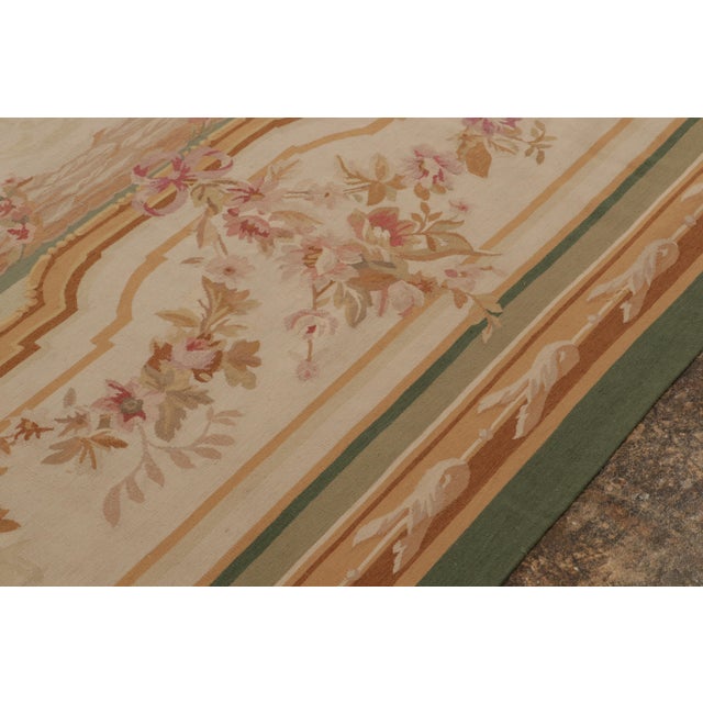 2010s Rug & Kilim’s Aubusson Style Flat Weave in Beige, Brown and Pink Floral Pattern For Sale - Image 5 of 8