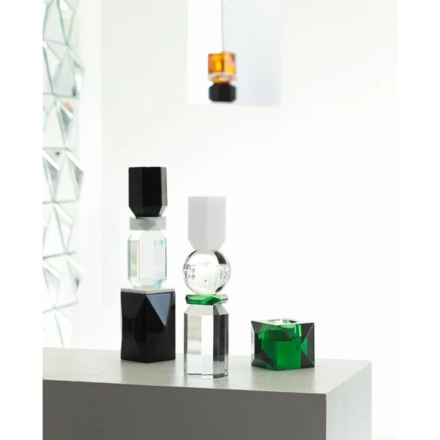 Memphis crystal t-light holder, handsculpted contemporary crystal decorative vase handsculpted in crystal measures: w 6 h...