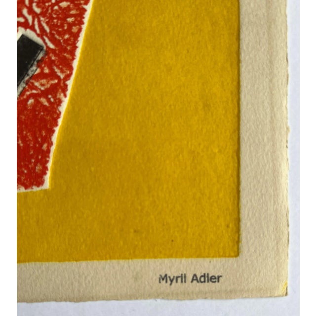 1960s 1960s Abstract Vessel Orange and Yellow Collagraph Ny Artist Myril Adler For Sale - Image 5 of 7