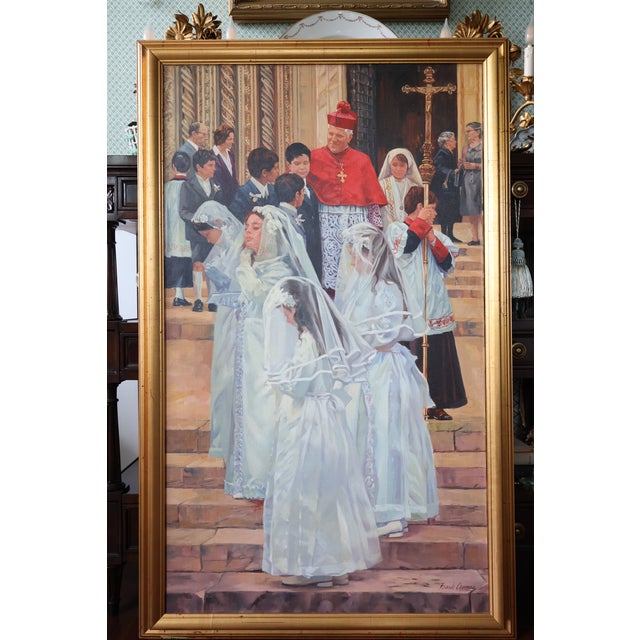 Late 20th Century Frank Cannas Large Signed Original First Communion Procession Oil on Linen, Framed For Sale - Image 9 of 18