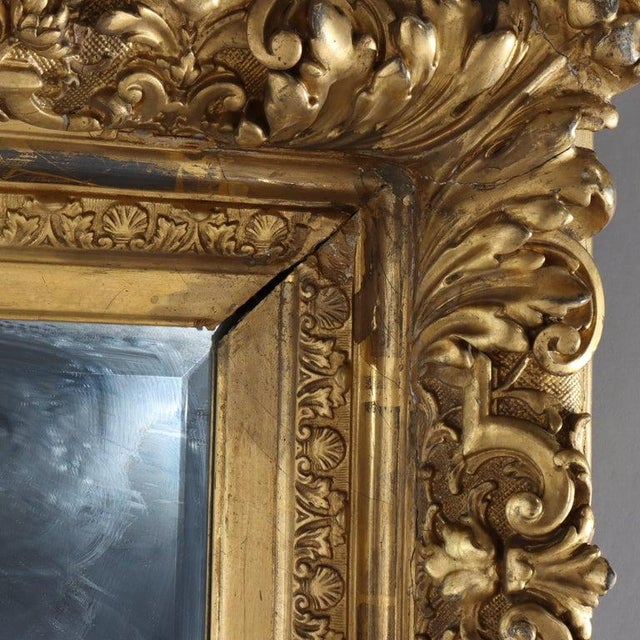 Large French Louis XIV Style Giltwood Framed Beveled Wall Mirror C1900 For Sale - Image 9 of 13