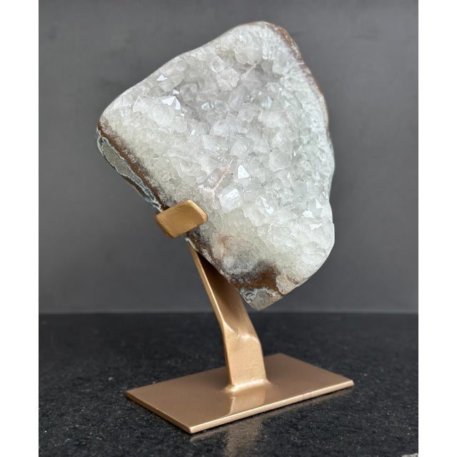Sculptural White Quartz on Stand, Geode With Metallic Base Included For Sale - Image 9 of 9