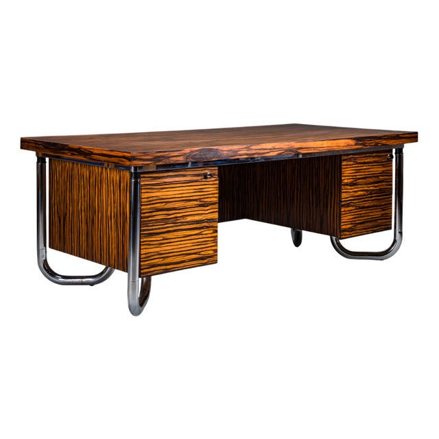 Makassar Ebony Executive Desk with Chromed Futuristic Legs, 1970s For Sale