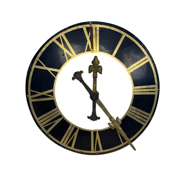 Black Church Clock Face with Gilt Roman Numerals and Hands-19th Century For Sale - Image 9 of 13