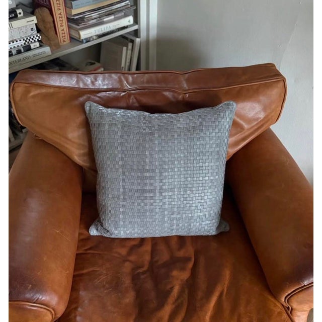 Transitional Lulu & Georgia Woven Blue Leather Decorative Pillow For Sale - Image 3 of 9
