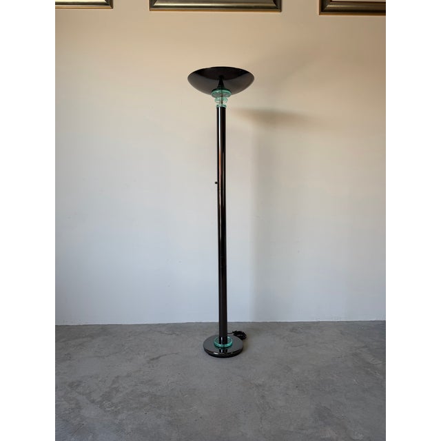 1980s Postmodern Gunmetal and Glass Torchiere Floor Lamp For Sale - Image 11 of 11