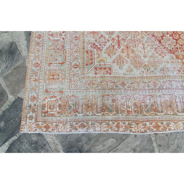 1930s Vintage Medallion Light Blue Terra Cotta Hand-Knotted Rug - 11’2” X 16’2” For Sale In Los Angeles - Image 6 of 11