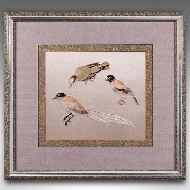 This is a vintage bird wall panel. A Japanese, silk cotton embroidery display, dating to the Art Deco period, circa 1930....