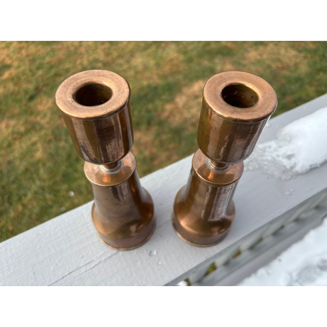 Early 20th C. Artisan Copper 8" Candlesticks - A Pair For Sale - Image 4 of 7