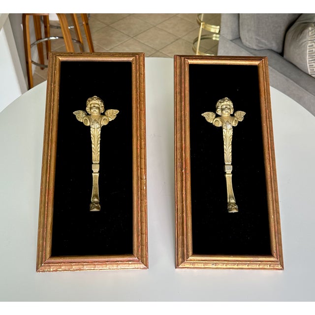 French Pair French Gilt Bronze Angle Wing Architectural Fragment Framed For Sale - Image 3 of 16