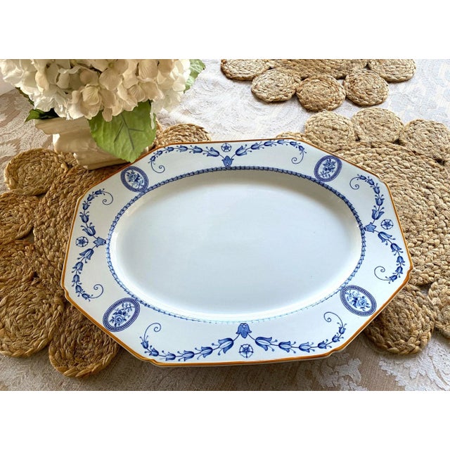 Enoch Wood & Sons Mid Century Wood & Sons Broadmoor Blue Octagonal Ironstone Turkey Serving Platter For Sale - Image 4 of 12