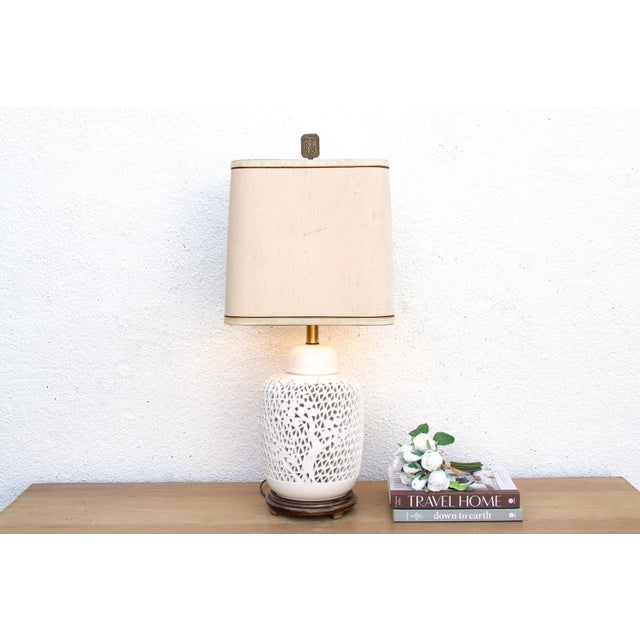 Imperial Garden Reticulated Porcelain Lamp For Sale - Image 9 of 9