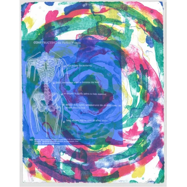 1990s illegibly signed satirical mixed media lithograph. Numbered 7 of 12.