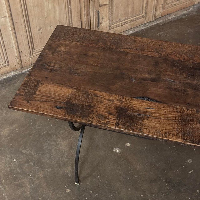 Country French Hand Forged Iron Dining Table With Antique Oak Top For Sale - Image 17 of 18