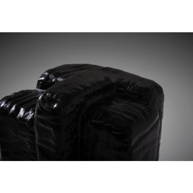 Abstract cubistic ceramic sculpture, The Netherlands 1970s. The sculpture is made out of heavy chamotte clay with a...