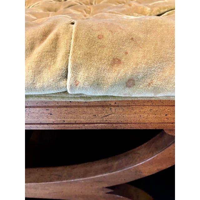 Vintage Regency-Style X-Base Bench by Gilliam Furniture, Featuring Tufted Chartreuse Velvet Upholstery For Sale - Image 14 of 18