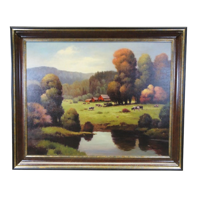 Bonnatt Pastoral Country Farmhouse Landscape Oil Painting on Canvas 71" For Sale