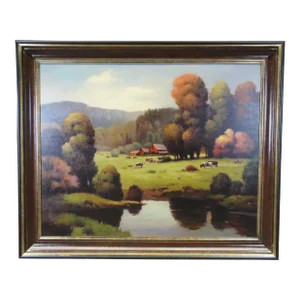 Bonnatt Pastoral Country Farmhouse Landscape Oil Painting on Canvas 71"