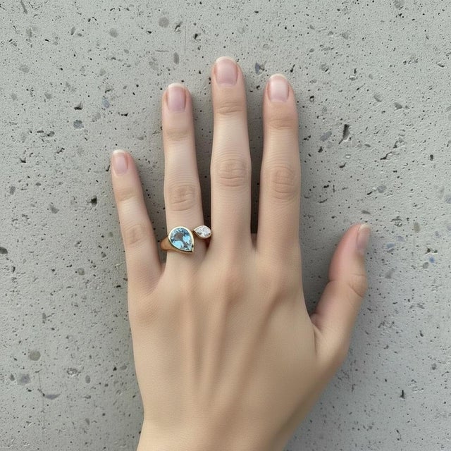 Toi et Moi Gemstone Ring: Topaz and Moissanite. Perfect "You n I" Gold Birthmonth gemstones ring. Metal: 925 silver + 14k...