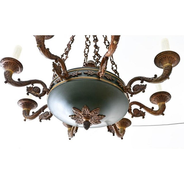 Bronze Vintage French Empire Style Gilt Bronze & Tole Flush-Mount For Sale - Image 8 of 13