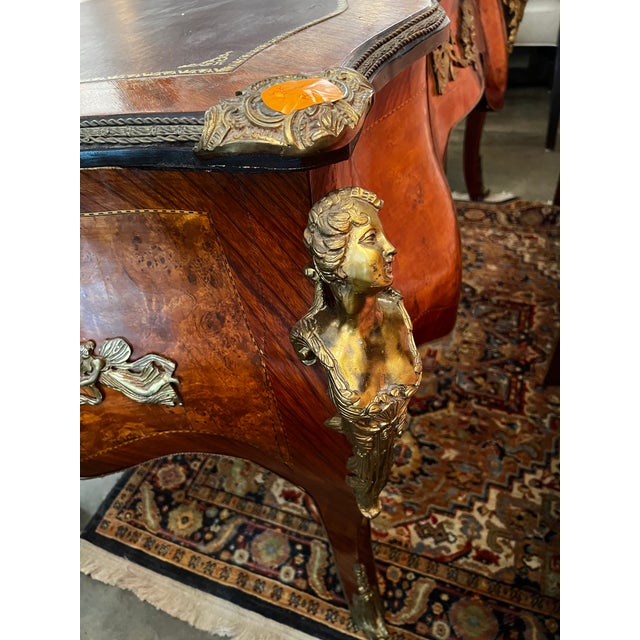 Mid 20th Century Louis XV Style Serpentine Burl Walnut Bureau Plat Desk For Sale - Image 4 of 8