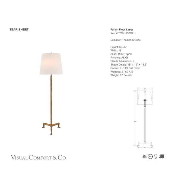 Thomas O'Brien by Visual Comfort Signature Parish Floor Lamp in Gilded Iron with Linen Shade Designer: Thomas O'Brien...
