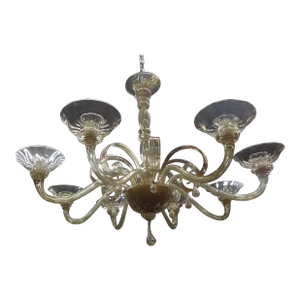 1980s Large Murano Chandelier in Gold Glass Attributed to Venini